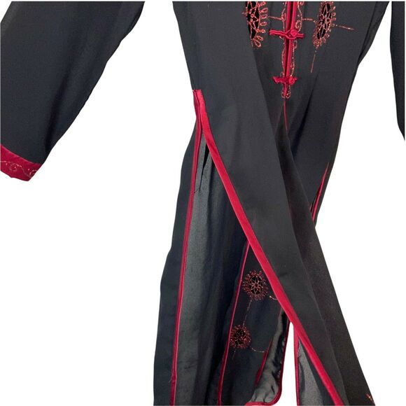 Chinese Tang Suit Top Binh Thuan Womens Black Red Long Sleeve Embroidered sz S/M - Picture 5 of 16